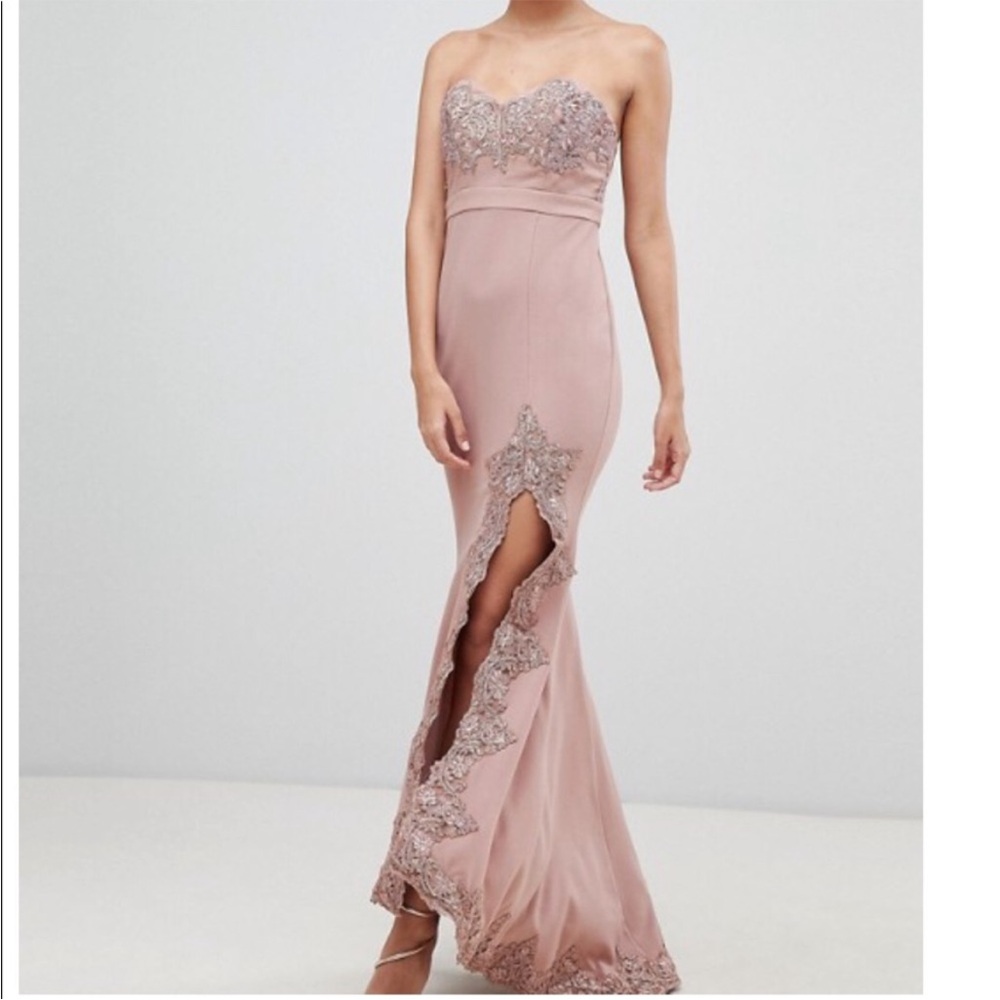 Asos Love Triangle Lace Trim Bandeau Maxi Dress With Slit - Picture 2 of 3